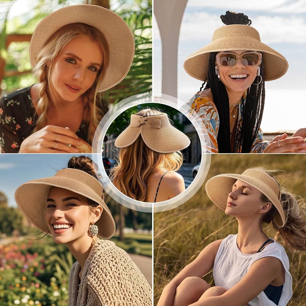 Sun Hats for Women, Wide Brim Straw Beach Hat for Women Foldable Floppy, Sun Hat - Picture 7 of 7
